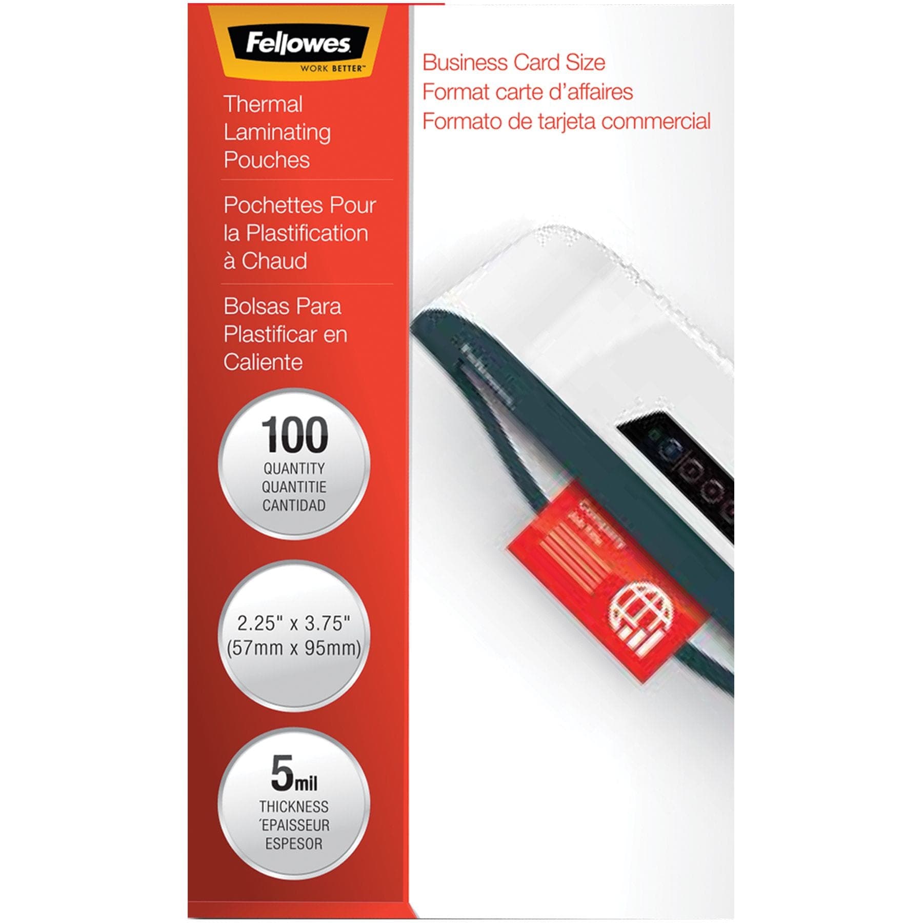 Fellowes Business Card Thermal Laminating Pouches, 5-mm, 100-pk