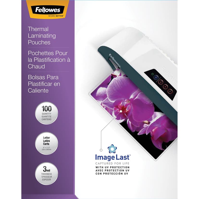 Fellowes ImageLast Letter Thermal Laminating Pouches, 3-mm, 100-pk