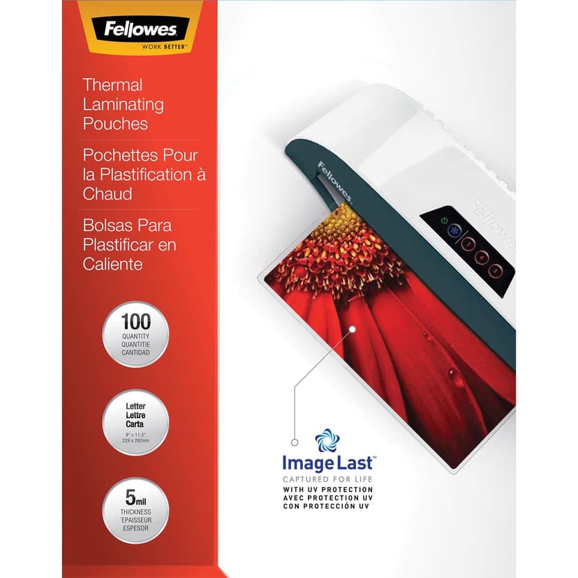 Fellowes ImageLast Letter Thermal Laminating Pouches, 5-mm, 100-pk