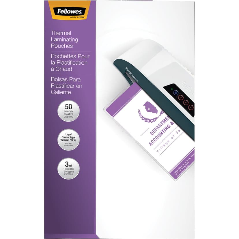 Fellowes Legal Thermal Laminating Pouches, 3-mm, 50-pk
