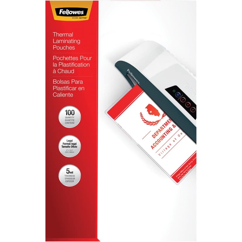 Fellowes Legal Thermal Laminating Pouches, 5-mm, 100-pk