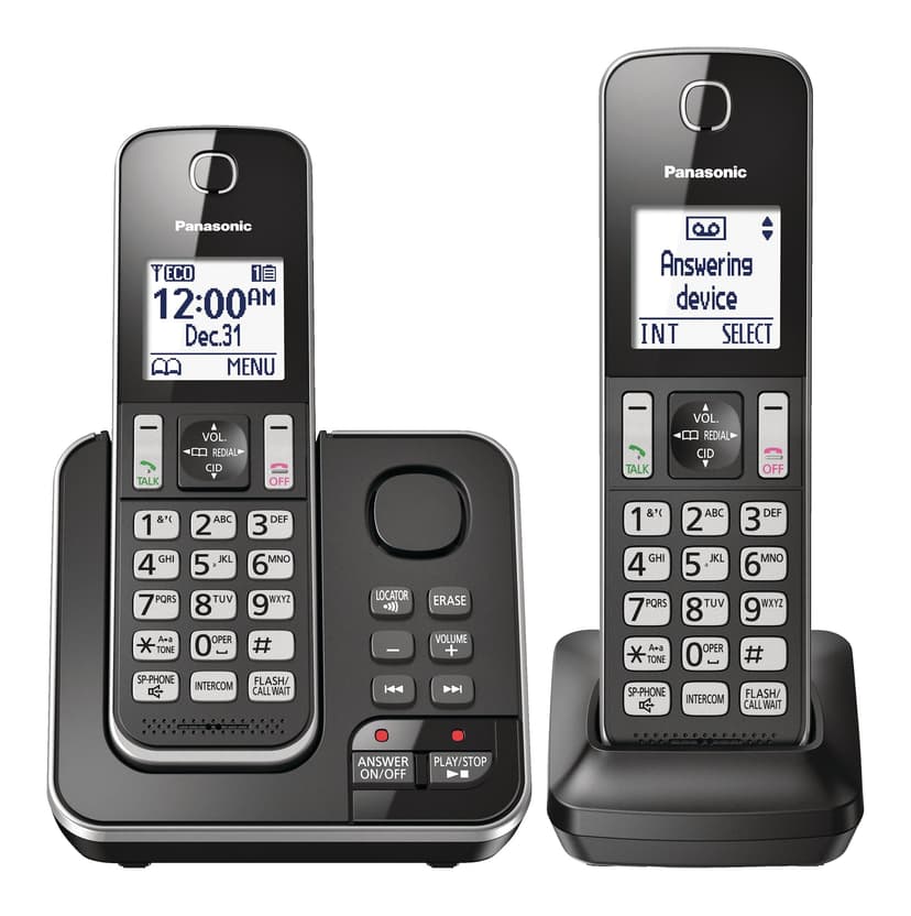 Panasonic DECT 6.0 Cordless Phones with Digital Answering System, 2 Handsets, Black