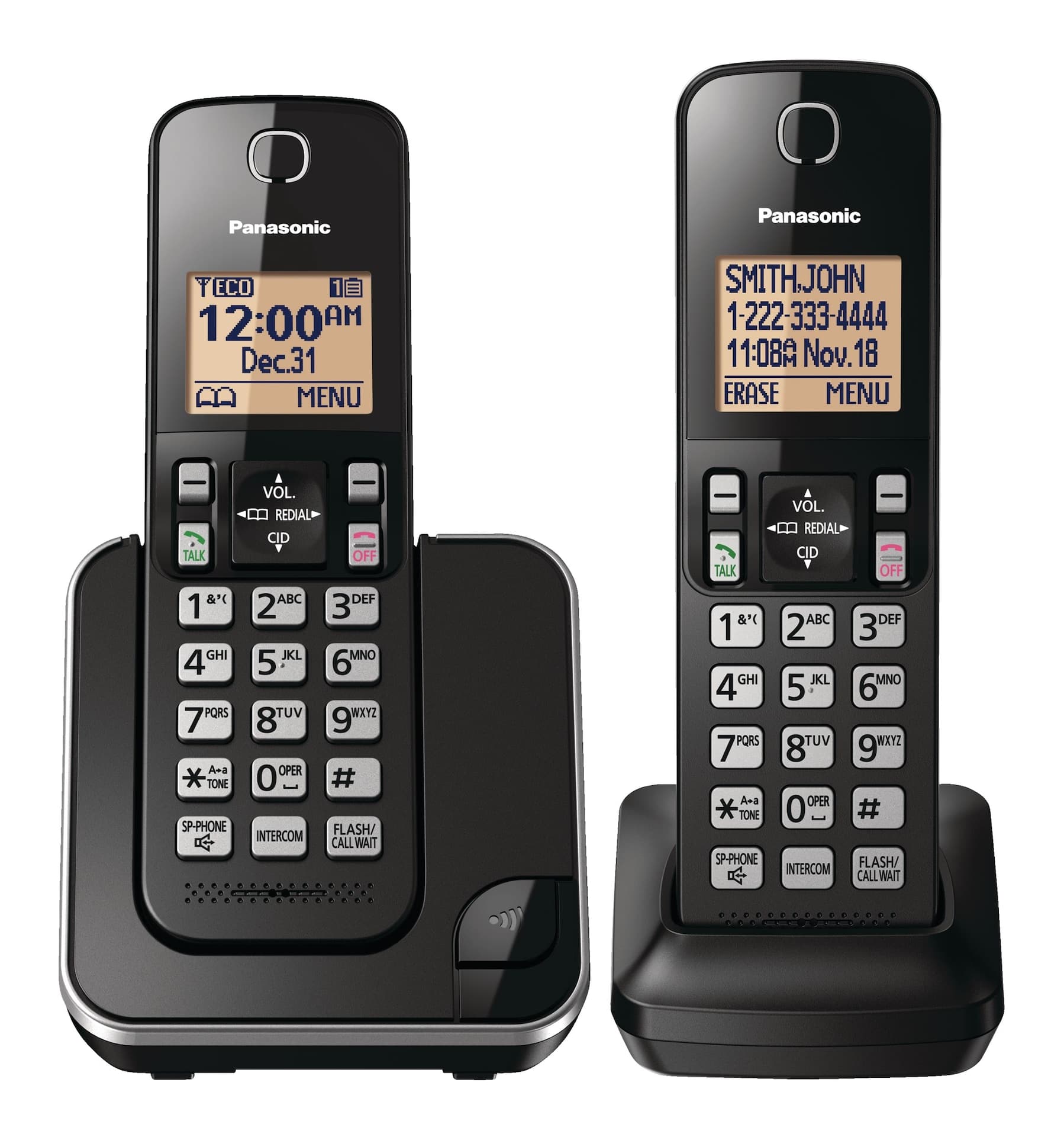 Panasonic DECT 6.0 Cordless Phone with Caller ID, 2-Handsets, Black