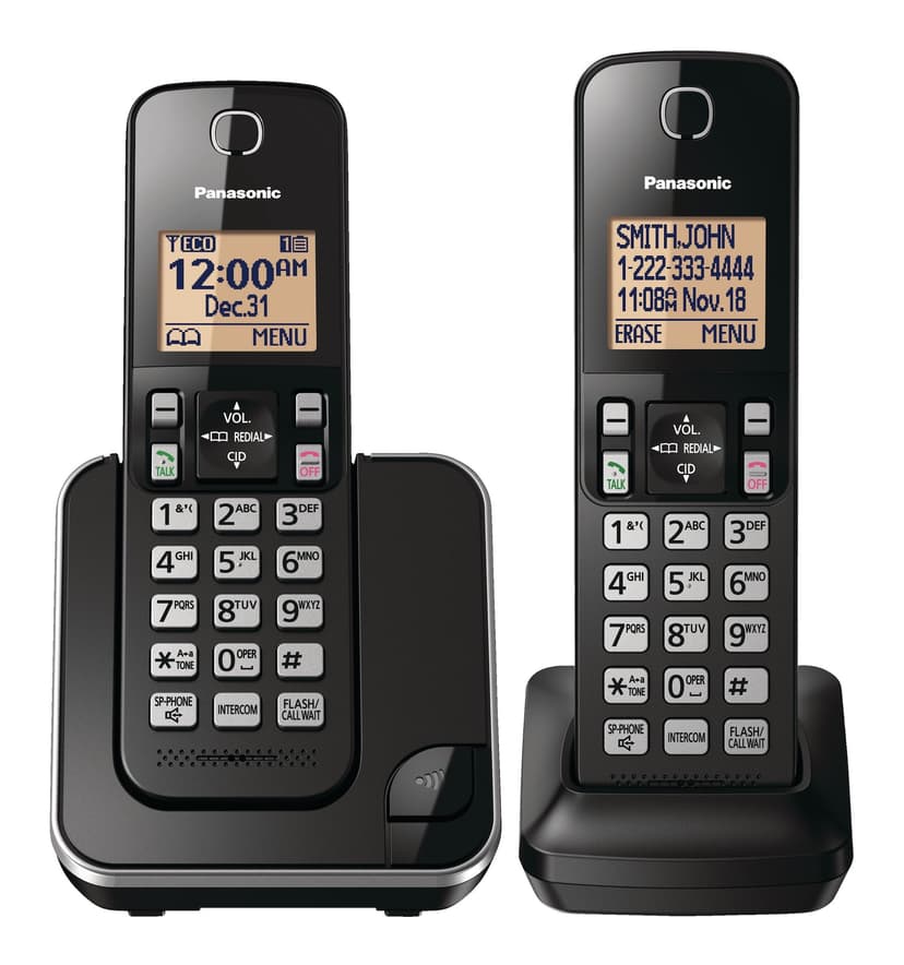 Panasonic DECT 6.0 Cordless Phone with Caller ID, 2-Handsets, Black
