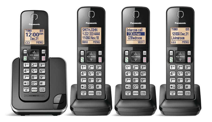 Panasonic DECT 6.0 Cordless Phone, 4-Handsets, Black