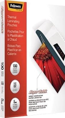 Fellowes Glossy SuperQuick Pouches - Letter, 5 mil, 100-pk