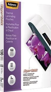 Fellowes SuperQuick Glossy Thermal Laminating Pouches - Letter, 3-mm, 100-pk