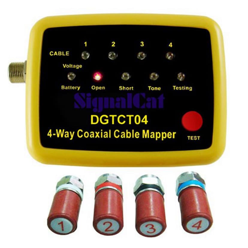 Digiwave 4-Way Coaxial Cable Mapper with LED display, Yellow