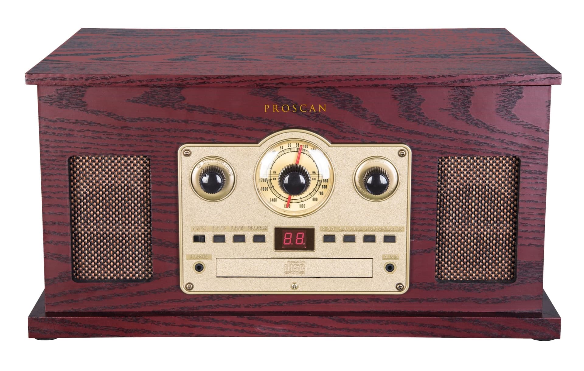 Proscan Nostalgia 6-in-1 Turntable with Bluetooth, Built-in Speaker and Radio