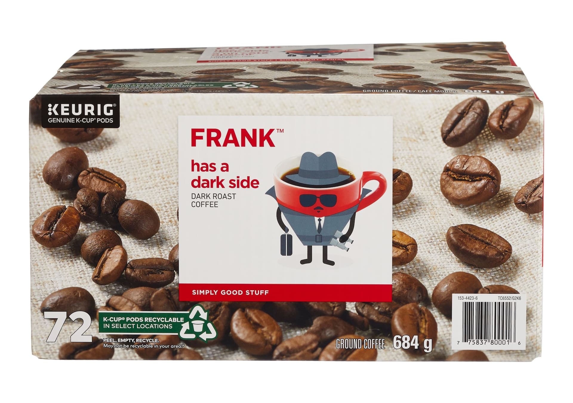 FRANK Has a Dark Side, Dark Roast K-Cup® Coffee Pods, Keurig Compatible, 684-g, 72-pk