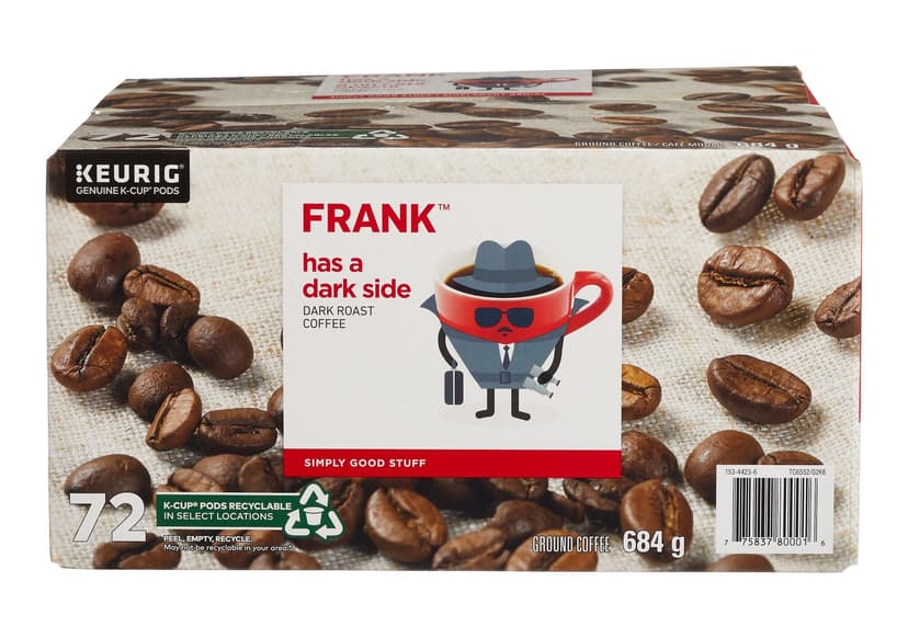 FRANK Has a Dark Side, Dark Roast K-Cup® Coffee Pods, Keurig Compatible, 684-g, 72-pk