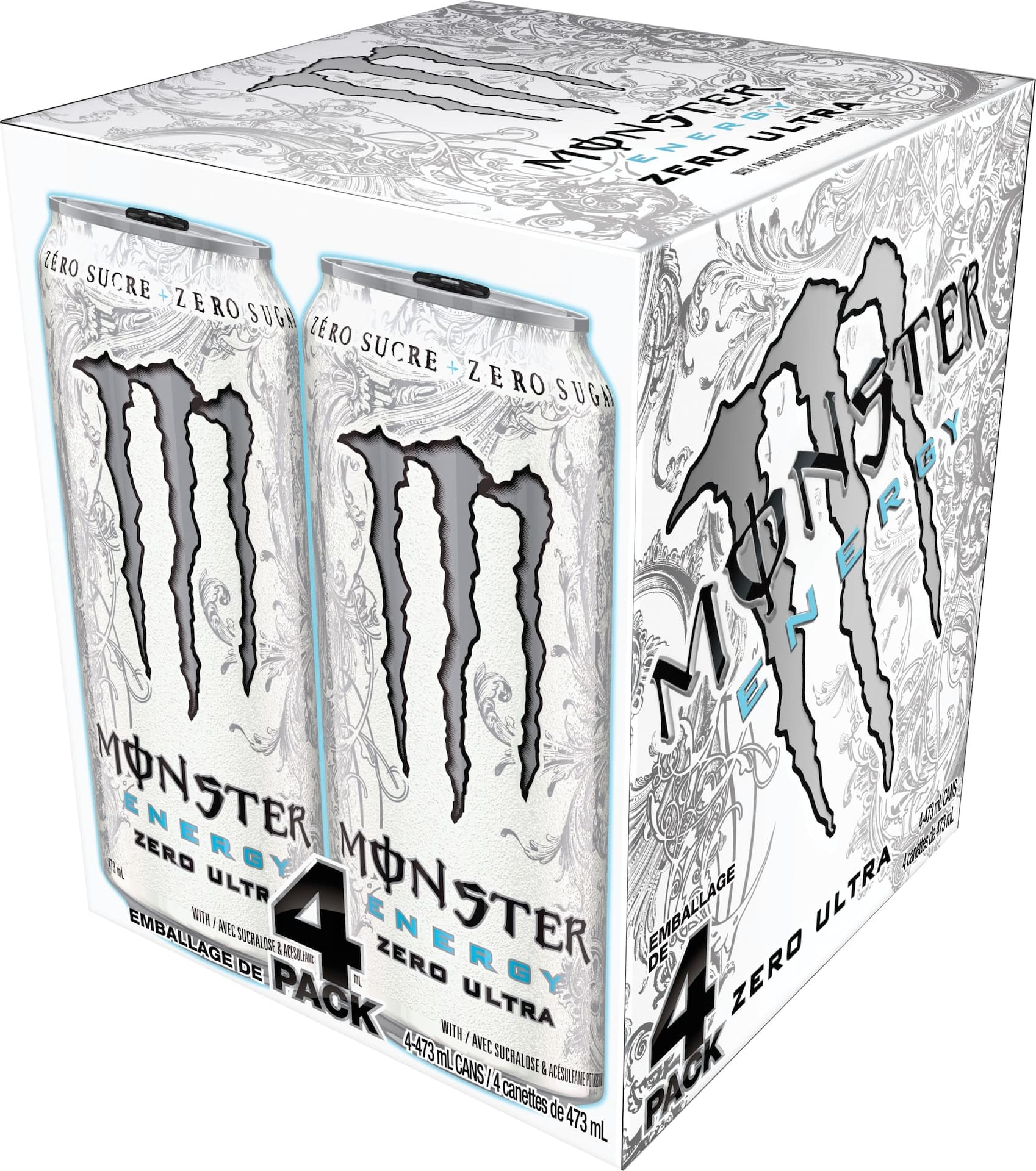 Monster Energy Zero Ultra, Zero-Sugar Energy Drink, 473-mL, 4-pk