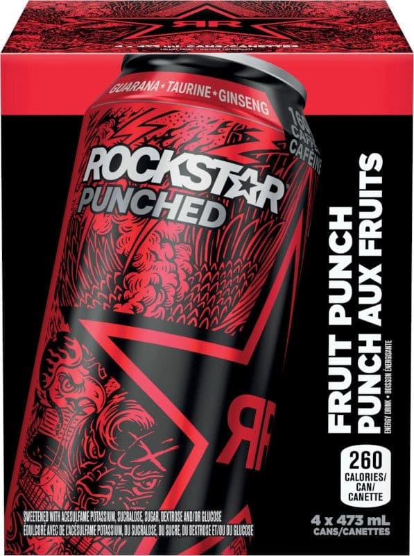Rockstar Punched Energy Drink, Fruit Punch, 473-mL, 4-pk
