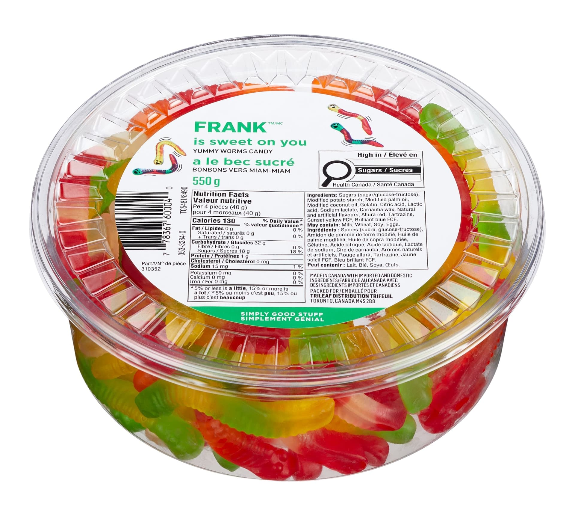 FRANK Gummy Worm Candy Tub, 550-g