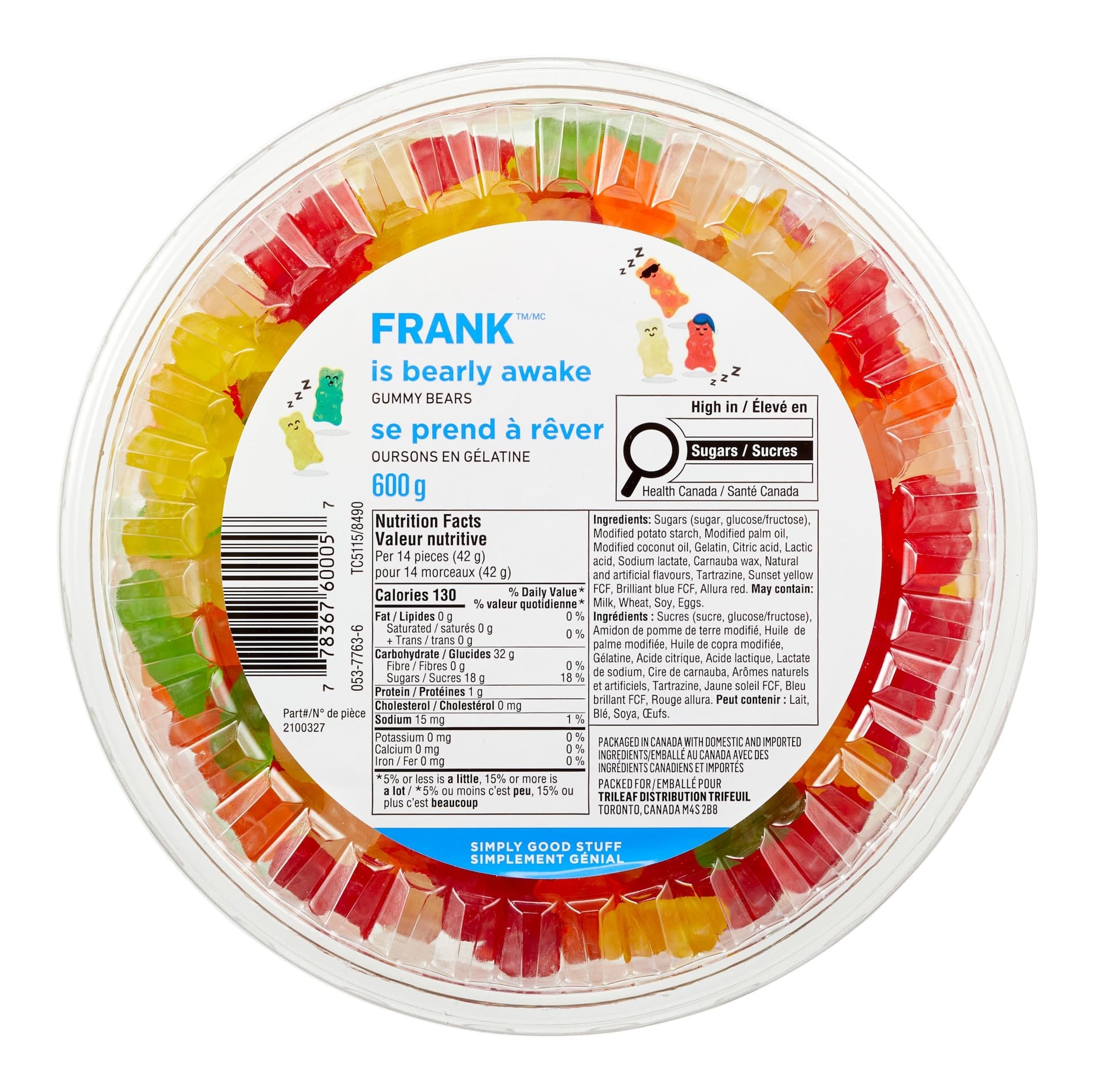 FRANK Gummy Bear Candy Tub, 600-g