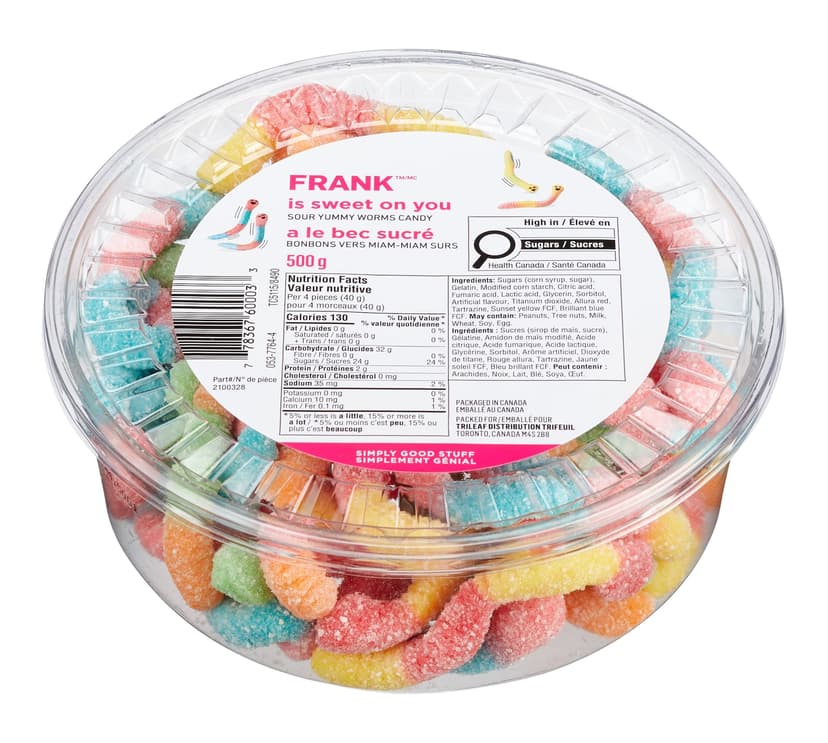 FRANK Sour Gummy Worm Candy, 500-g