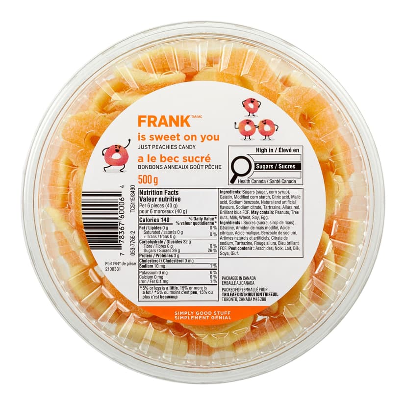 FRANK Peach Ring Candy Tub, 500-g