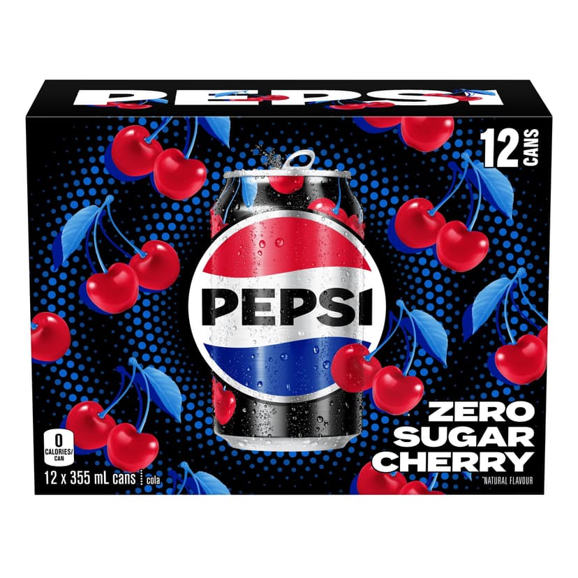 Pepsi Zero Sugar Soda Pop, Wild Cherry, 12 x 355-ml