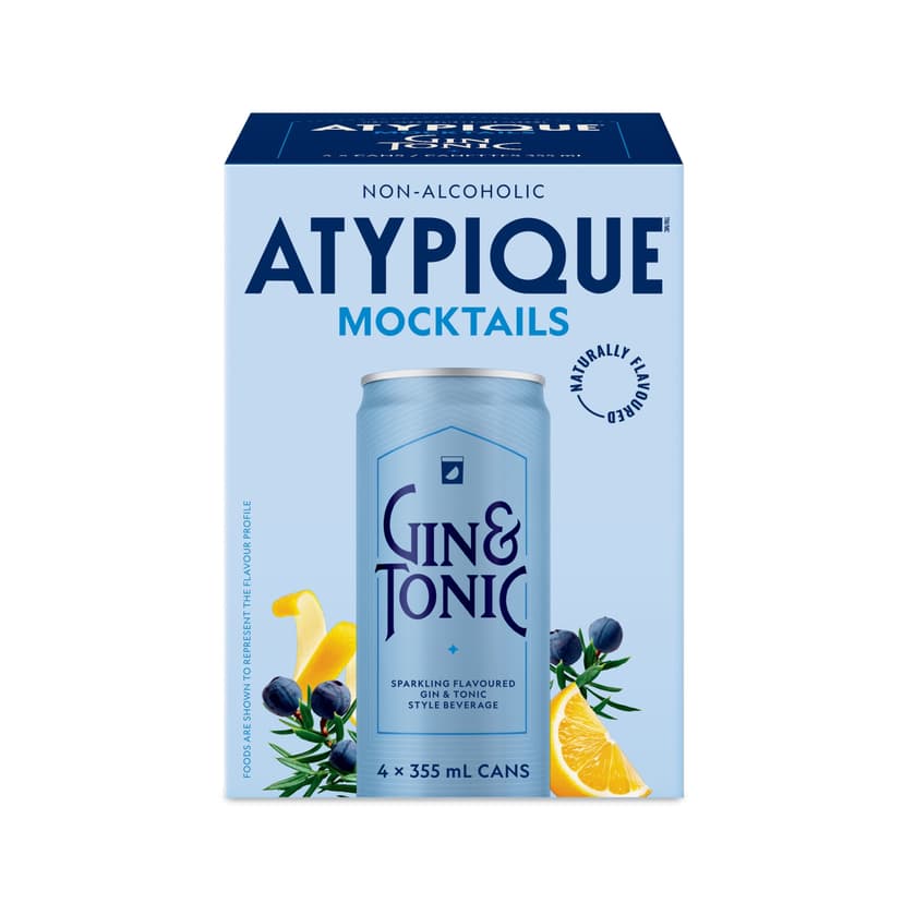 Atypique Gin and Tonic Non-Alcoholic Sparkling Cocktail Beverage, 4-pk x 355-mL