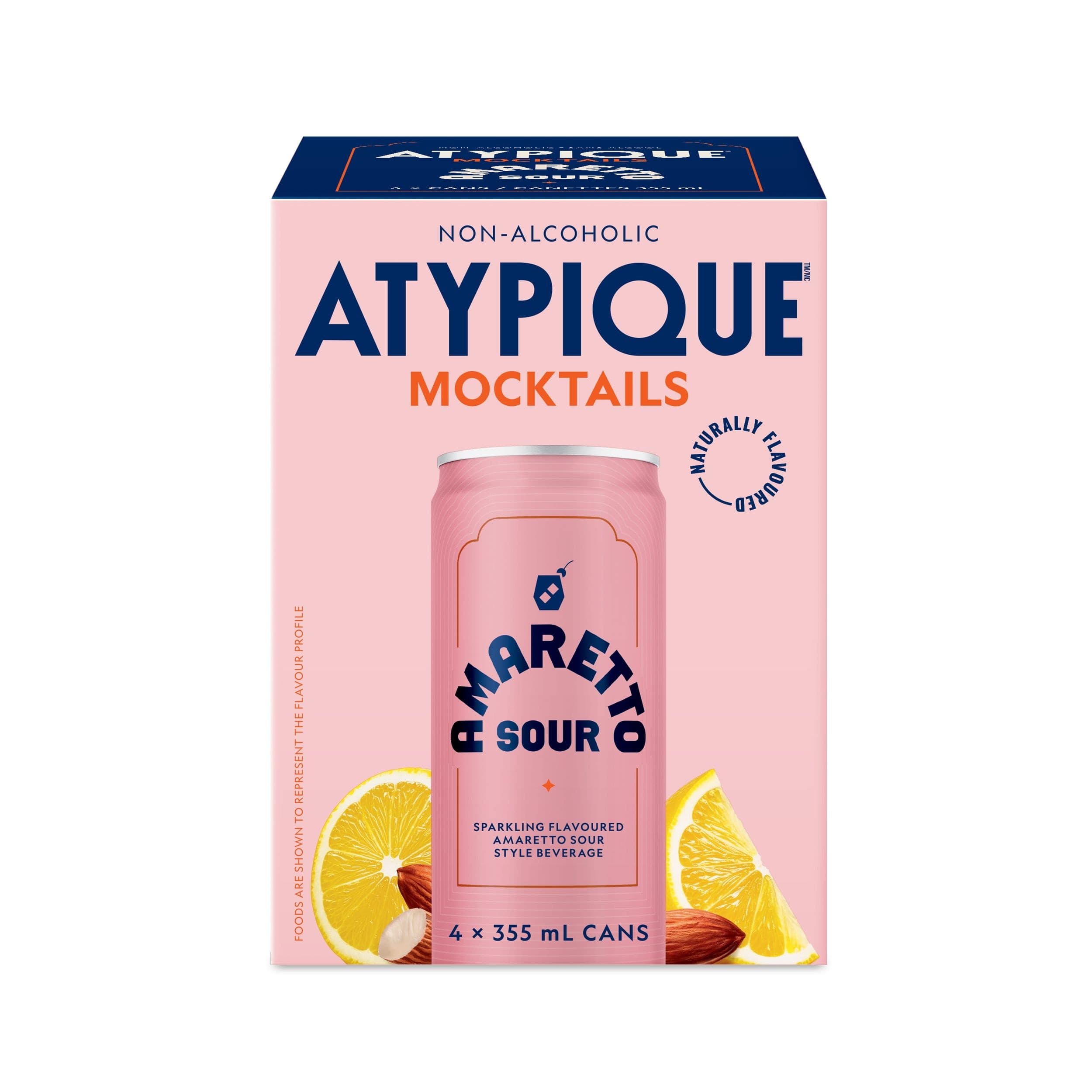Atypique Amaretto Sour Non-Alcoholic Sparkling Cocktail Beverage, 4-pk x 355-mL