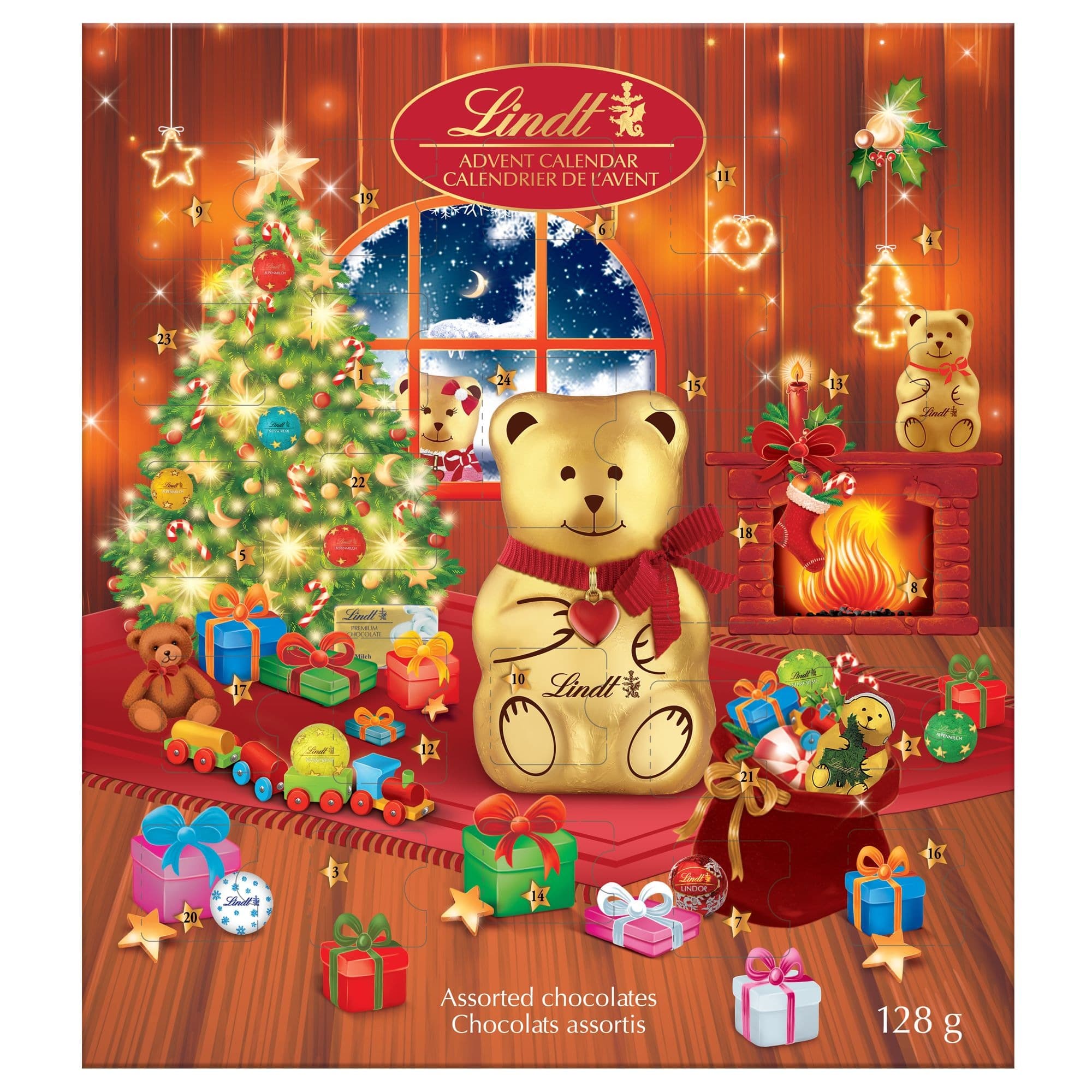 Lindt Teddy Bear Assorted Chocolate Holiday Advent Calendar, 128-g