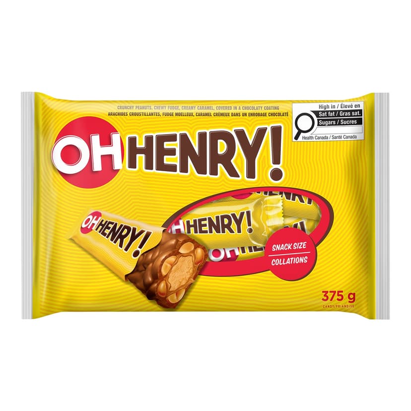 Mini Oh Henry! Bars, Milk Chocolate, Yellow, 375-g, 25-pk, Candy for Halloween