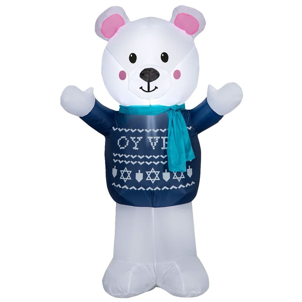 Hanukkah LED Light-Up Airblown Polar Bear Inflatable, Self Inflating Outdoor Decoration, 4-ft