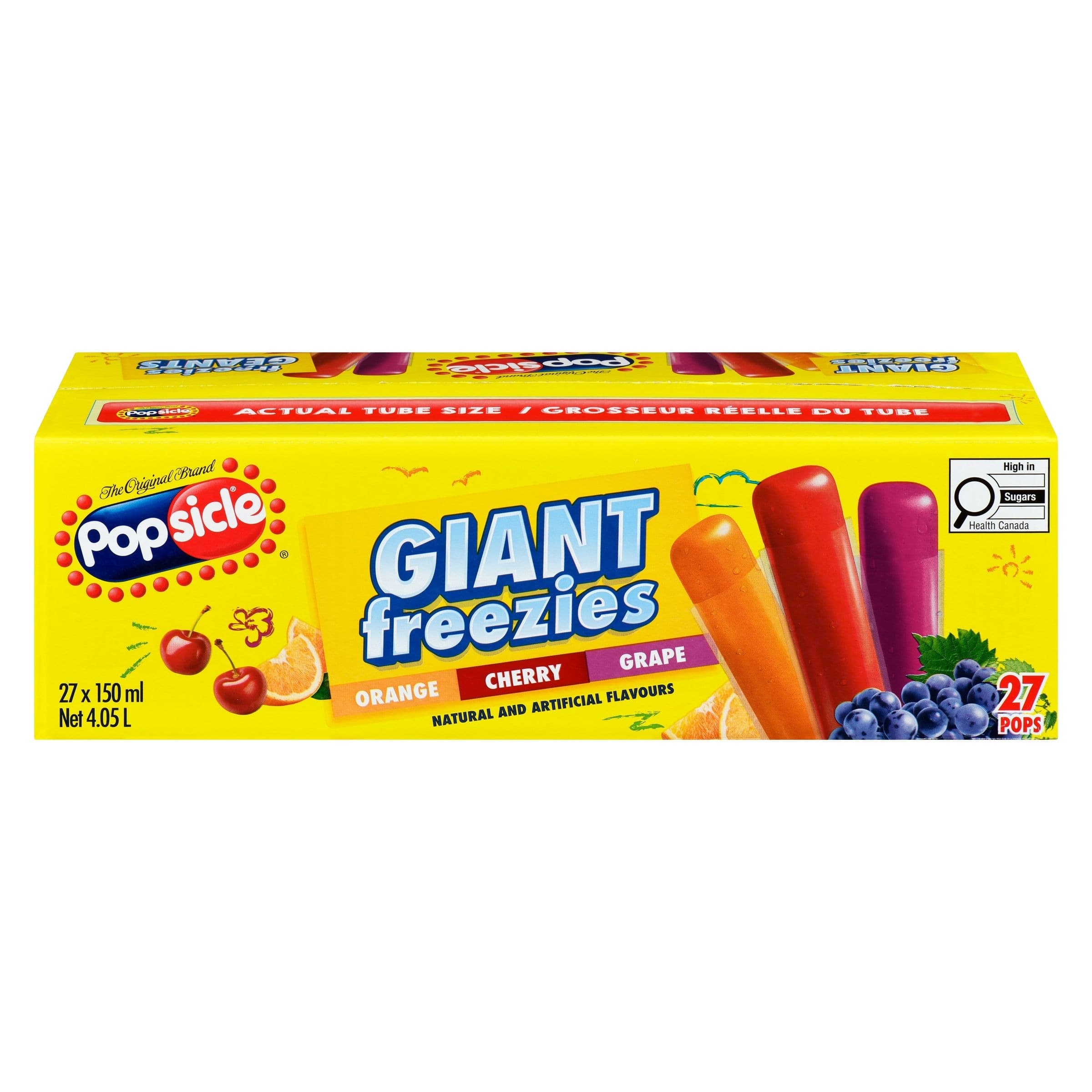 Giant Freezies Summer Freeze Pops, Assorted Flavours, 150-mL, 27-pk