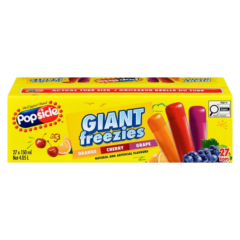 Giant Freezies Summer Freeze Pops, Assorted Flavours, 150-mL, 27-pk