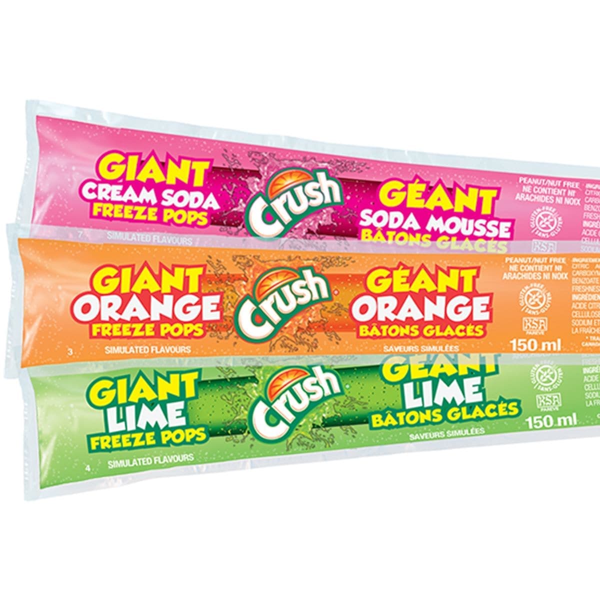 Giant Crush Freeze Pops, Assorted Flavours, 150-mL, 27-pk