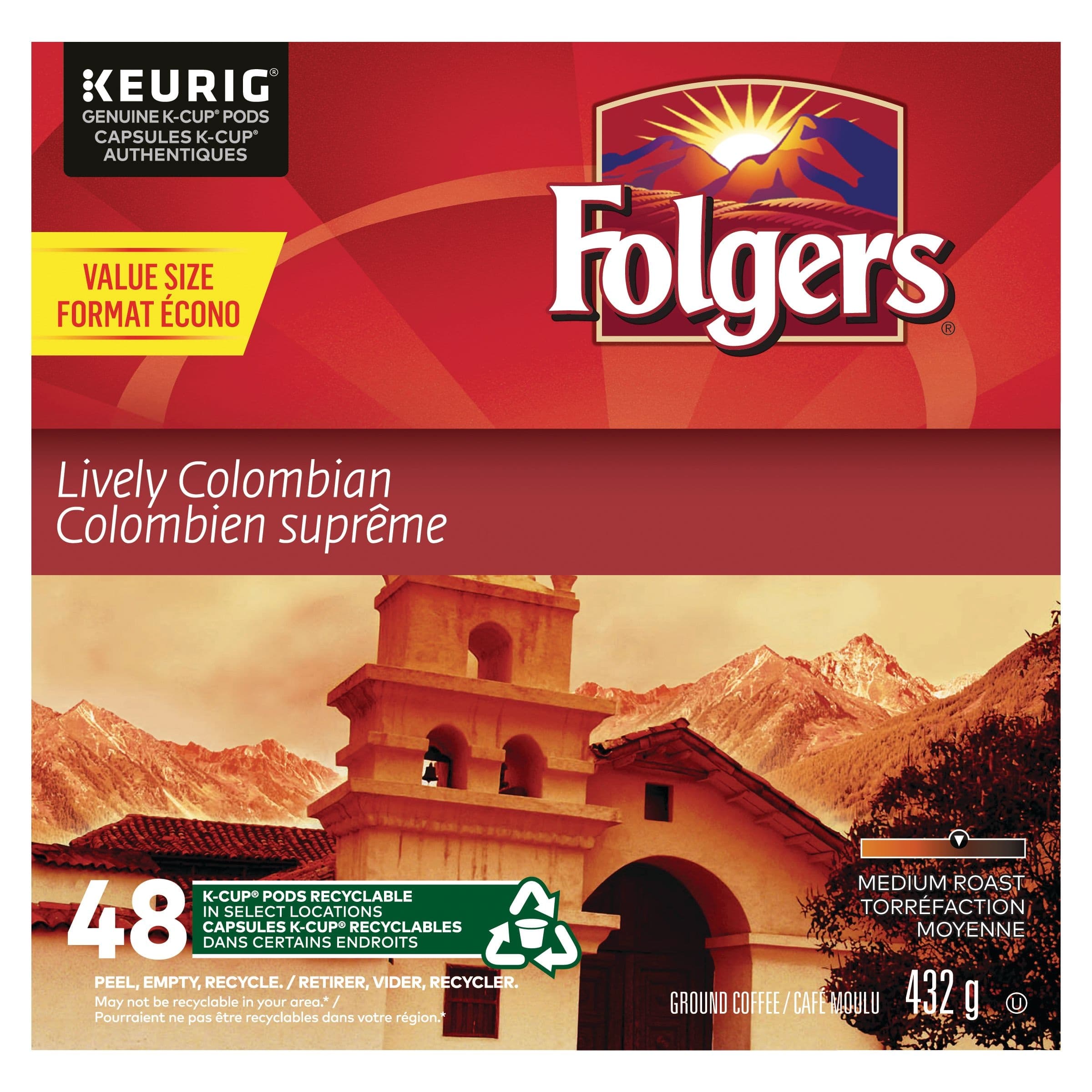Keurig Folgers Lively Colombian Medium Roast K-Cup® Coffee Pods, 432-g, 48-pk