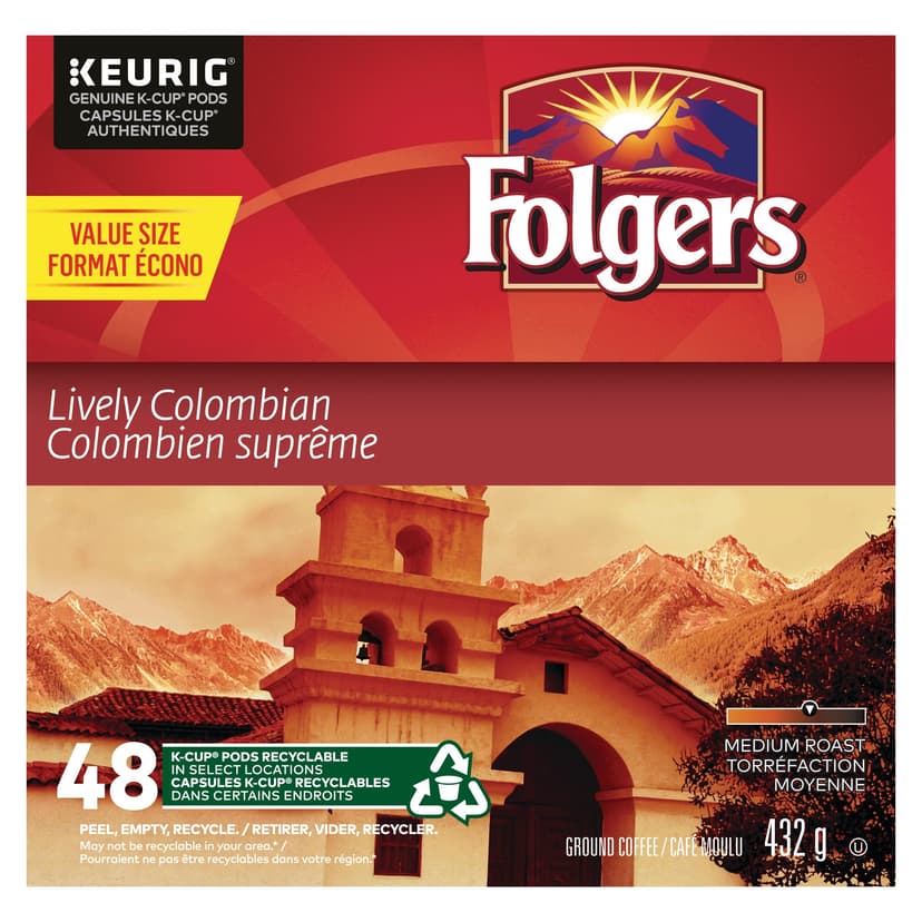 Keurig Folgers Lively Colombian Medium Roast K-Cup® Coffee Pods, 432-g, 48-pk