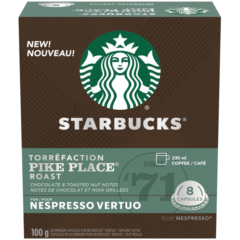 Nespresso Starbucks Pike Place Roast Coffee Capsules, 100-g, 8-pk