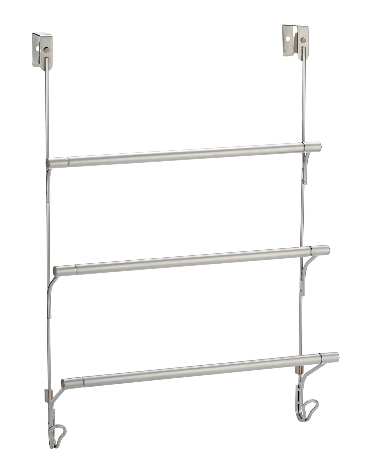 For Living 3-Tier Over-The-Door Rust-Resistant Steel Towel Bar, Satin Nickel, 17.5-in