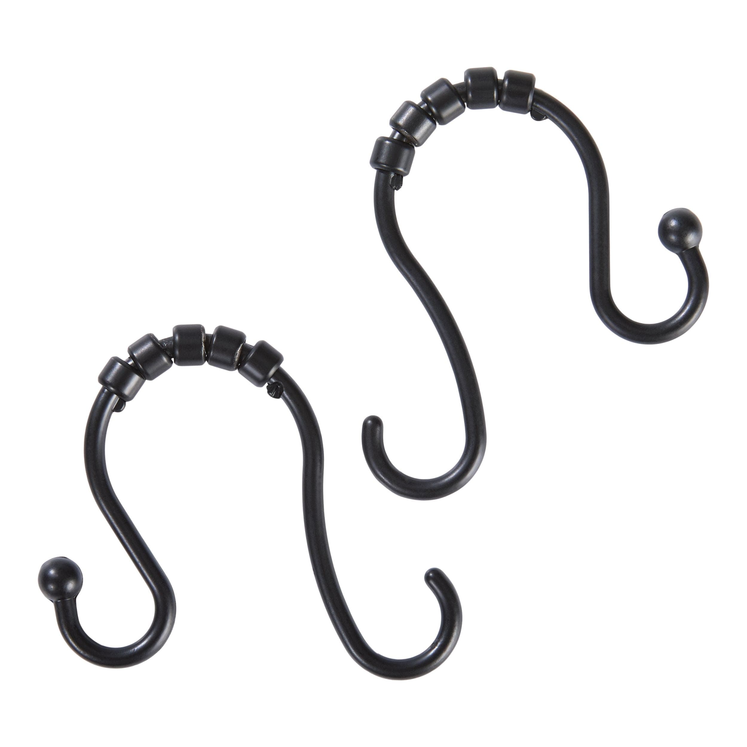For Living Aluminum Rustproof Double Roller Shower Curtain Hooks, Black, 12-pk