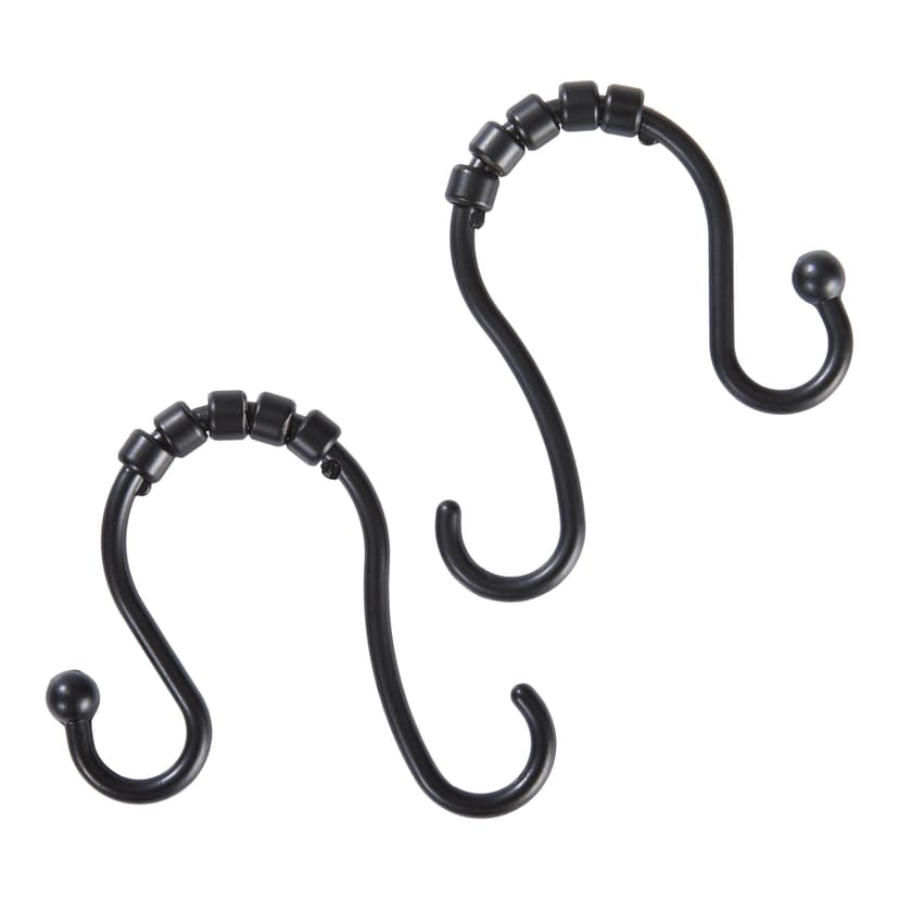 For Living Aluminum Rustproof Double Roller Shower Curtain Hooks, Black, 12-pk