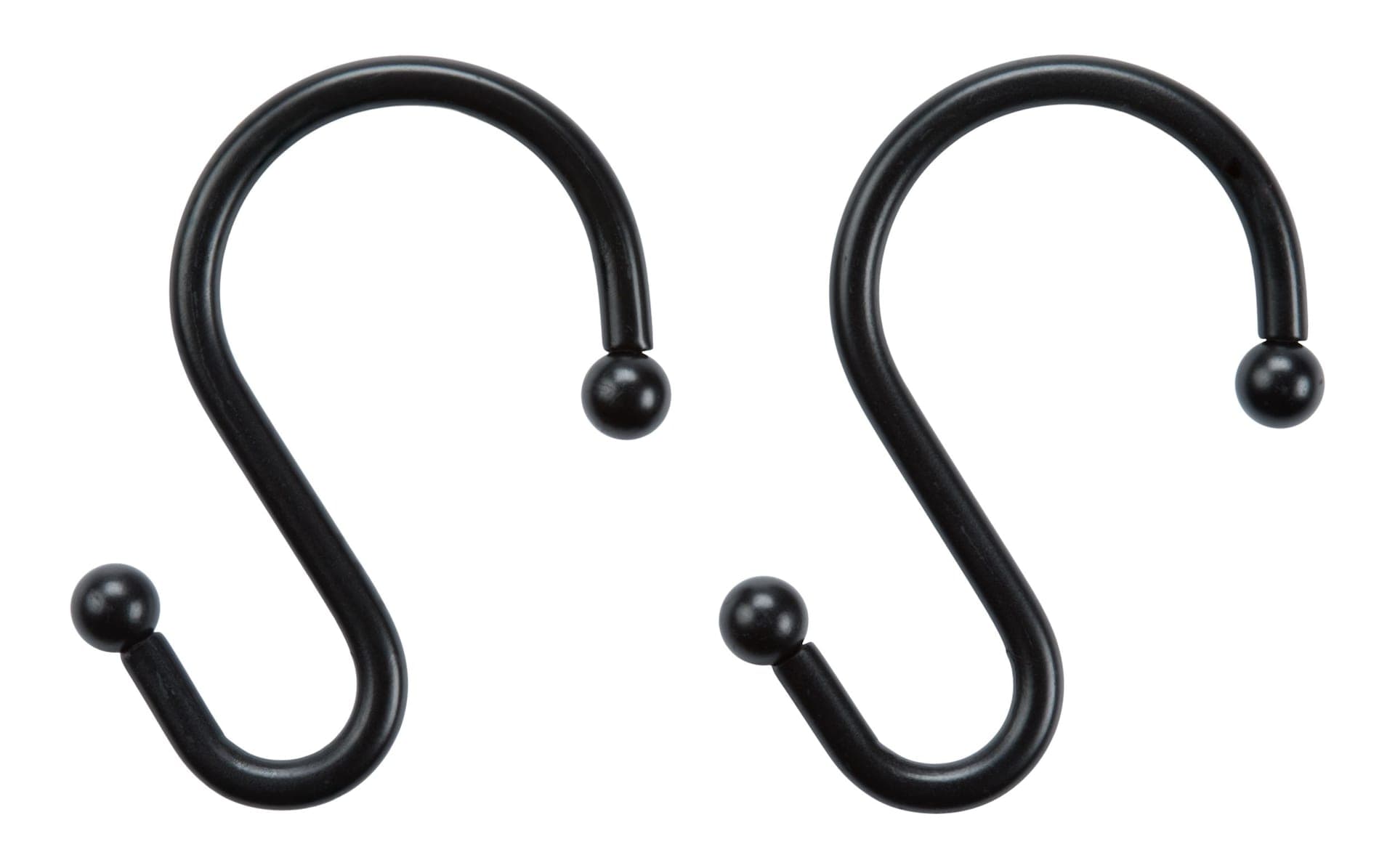 For Living Decorative Rust-Resistant Metal 'S' Shower Curtain Hooks, Black, 12-pk