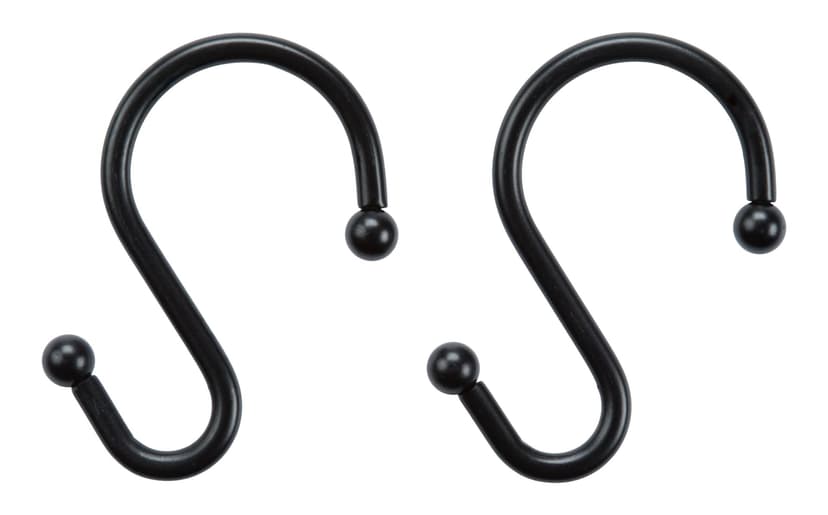 For Living Decorative Rust-Resistant Metal 'S' Shower Curtain Hooks, Black, 12-pk