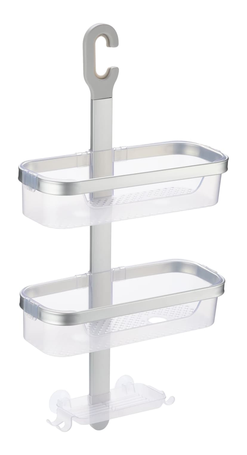 Type A 2-Tier Aluminum Shower Caddy with Soap Dish, Silver
