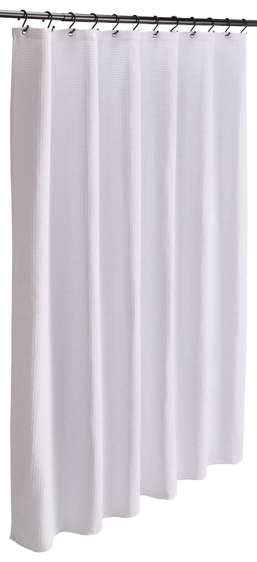 CANVAS Waffle Polyester Fabric White Shower Curtain, 72x72-in