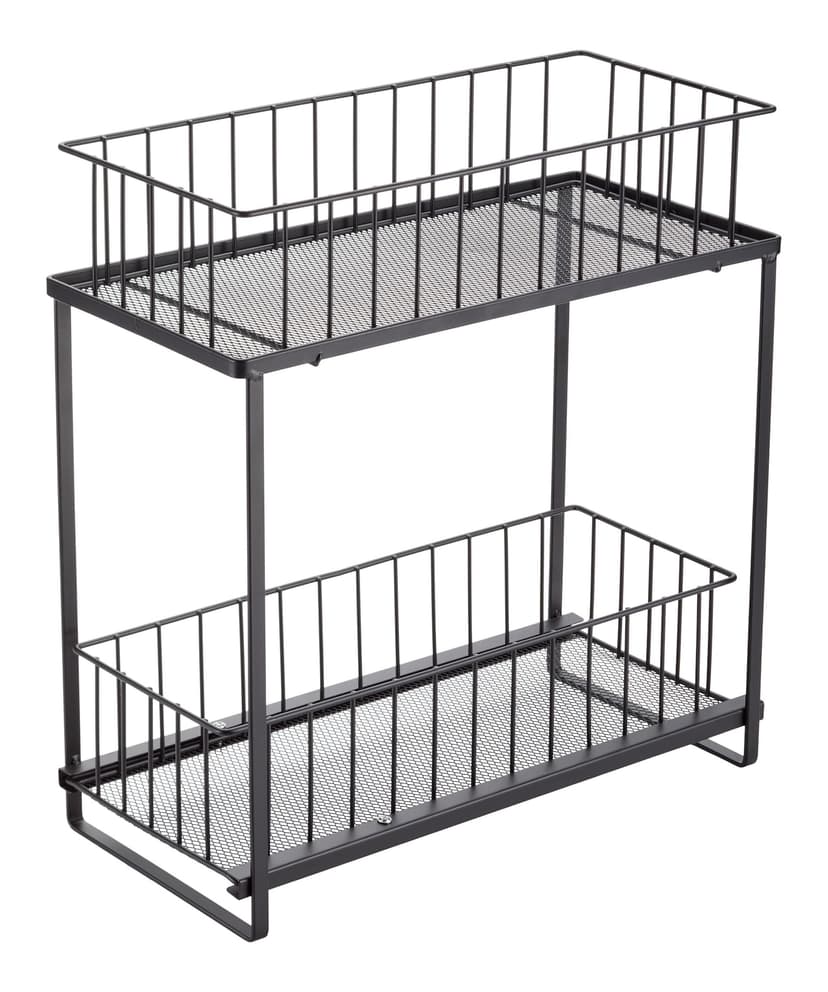 Type A 2-Tier Shower Organizer with Slide Out Basket, Black