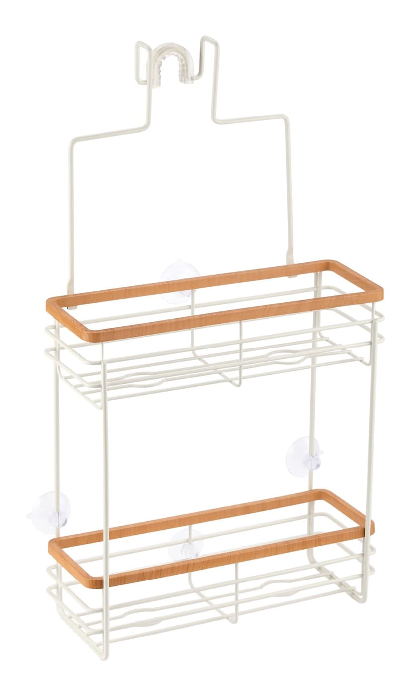 Type A Cubina Over-The-Shower 2-Tier Shower Caddy with Hook, White/Natural