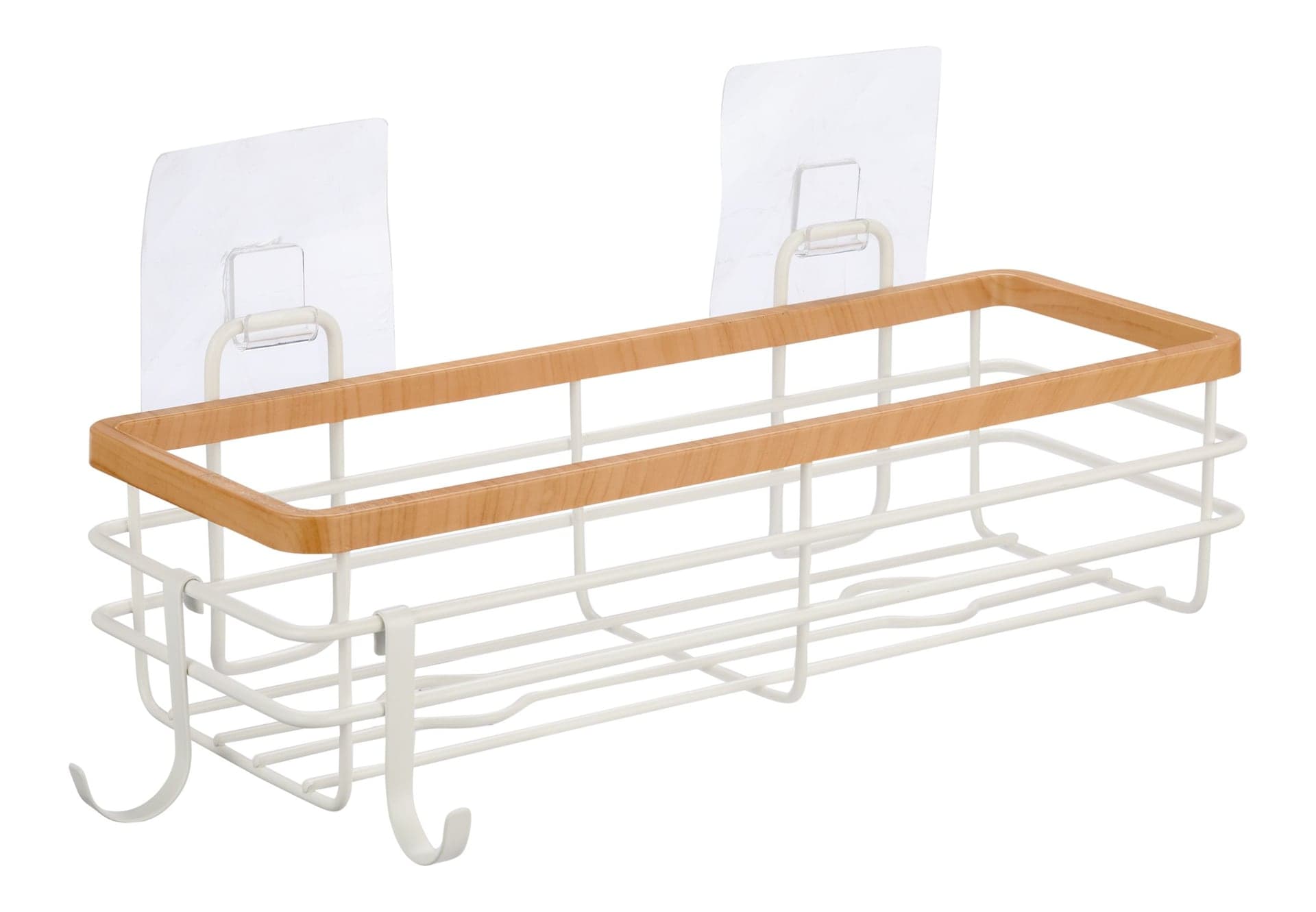 Type A Cubina Wall Bin Shower Caddy with Hooks, White/Natural