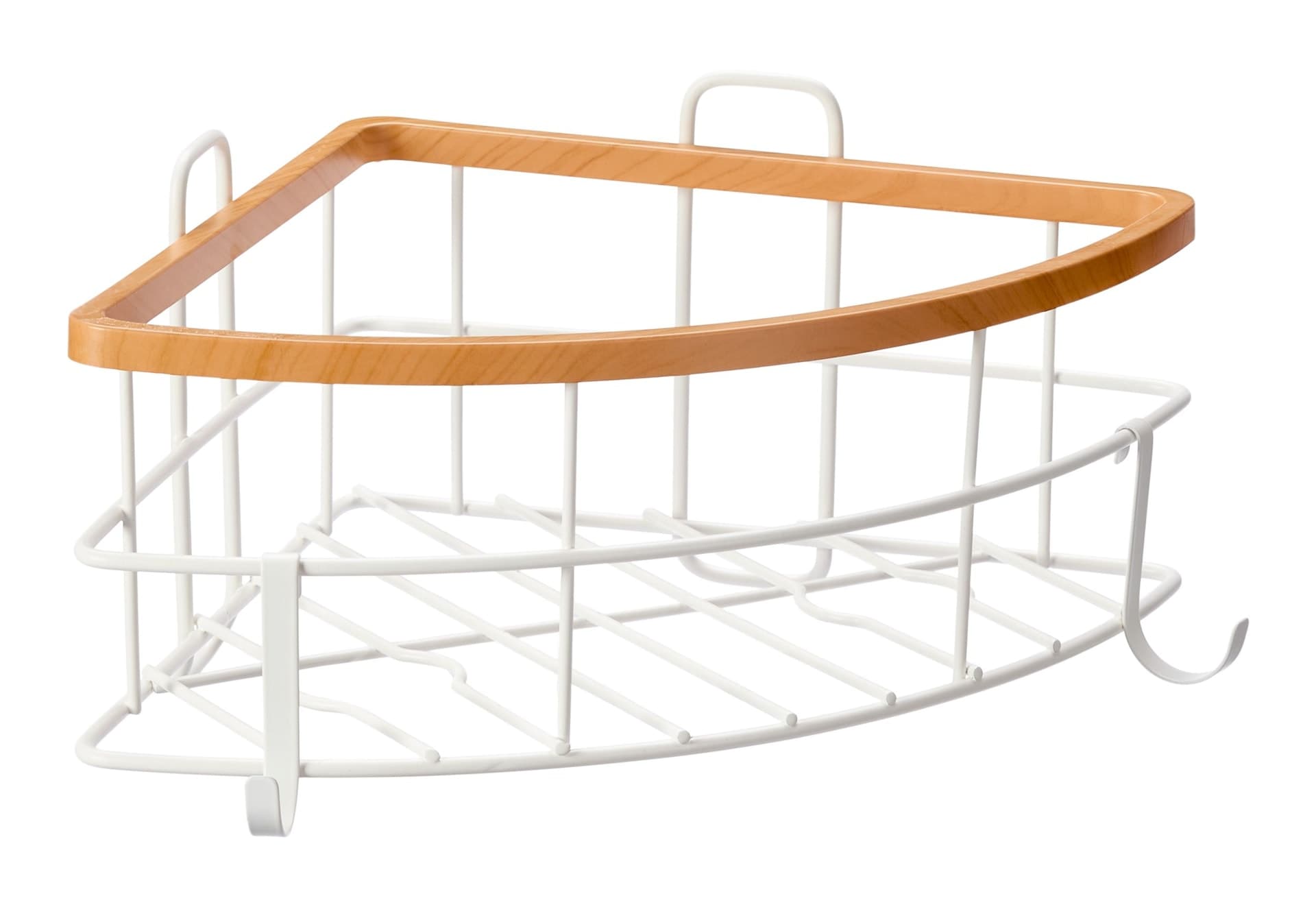Type A Cubina Corner Wall Bin Shower Caddy with Hooks, White/Natural