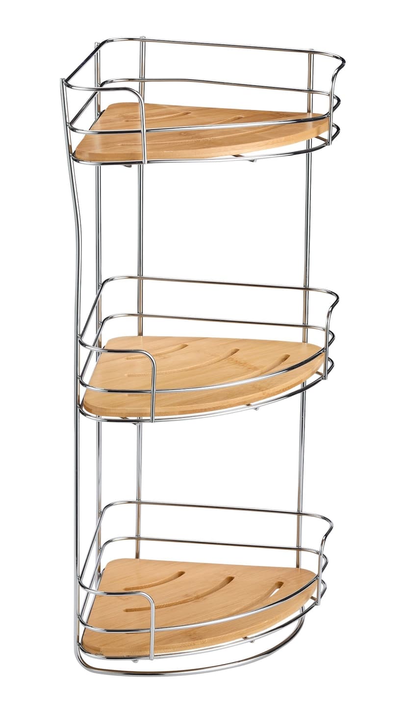 Type A 3-Tier Bamboo Corner Shower Caddy, Silver/Natural