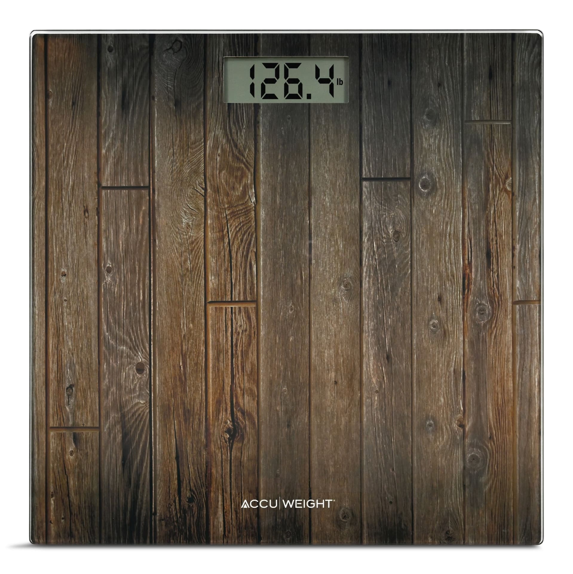 Accuweight Digital Bathroom Scale, Wood/Tempered Glass, 400-lb, Battery Operated