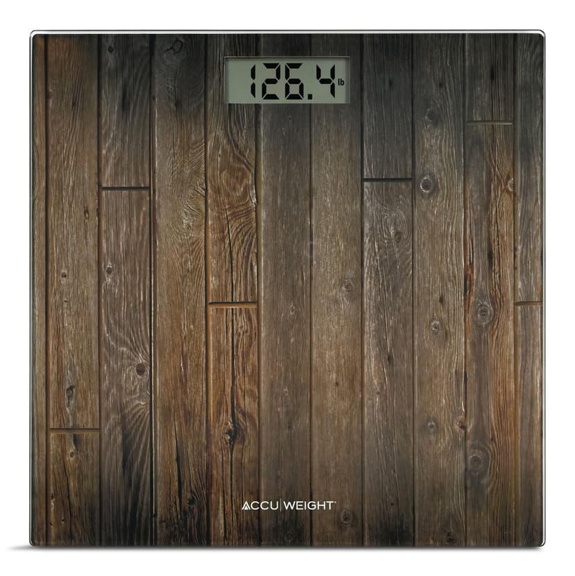 Accuweight Digital Bathroom Scale, Wood/Tempered Glass, 400-lb, Battery Operated