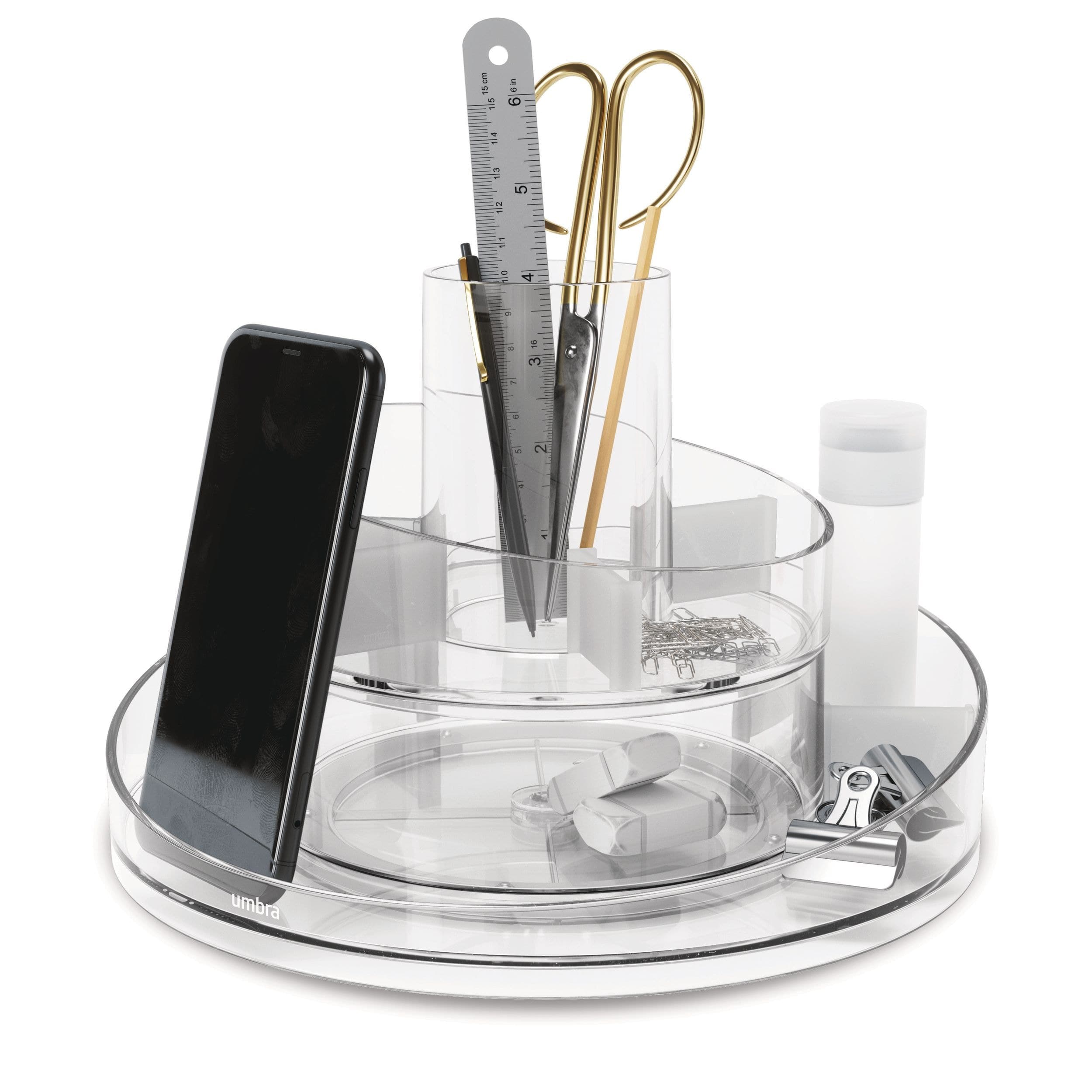 Umbra Cascada Acrylic Spinning Turntable Cosmetic Vanity Organizer, Clear
