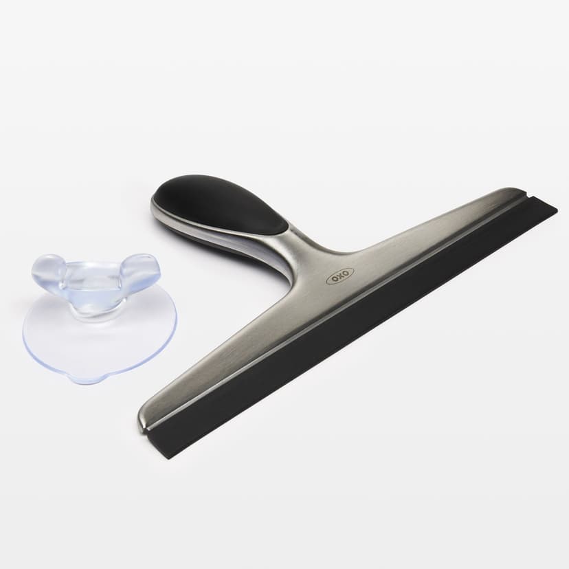 OXO Stainless Steel Squeegee with Suction Cup Hanger, Black