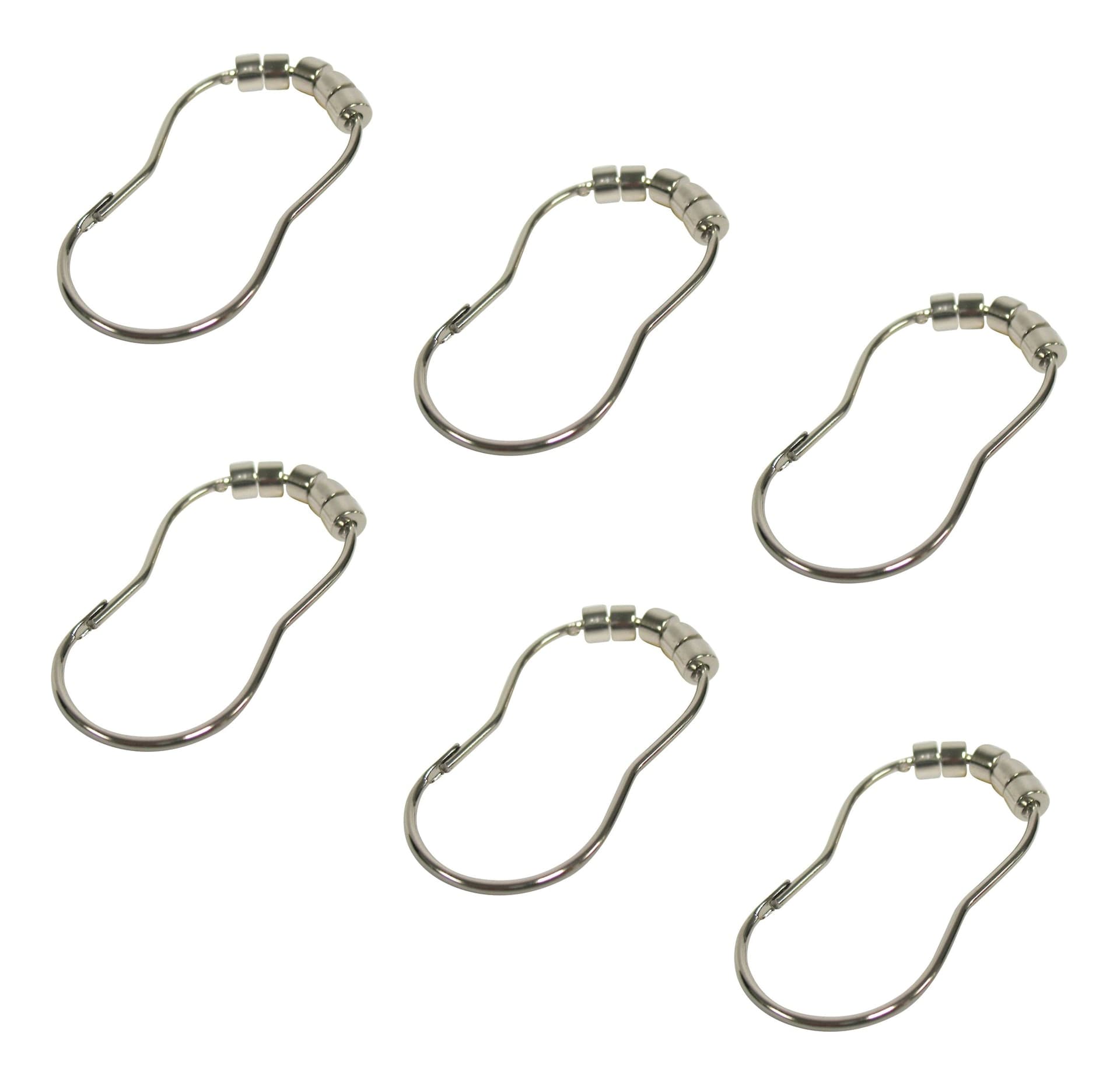 For Living Roller Design Shower Curtain Metal Hooks, Chrome, 12-pk